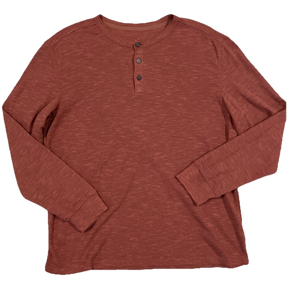 Killik Men's Large Long Sleeve Rust Colored Crew Neck 1/4 Button Up Shirt‎